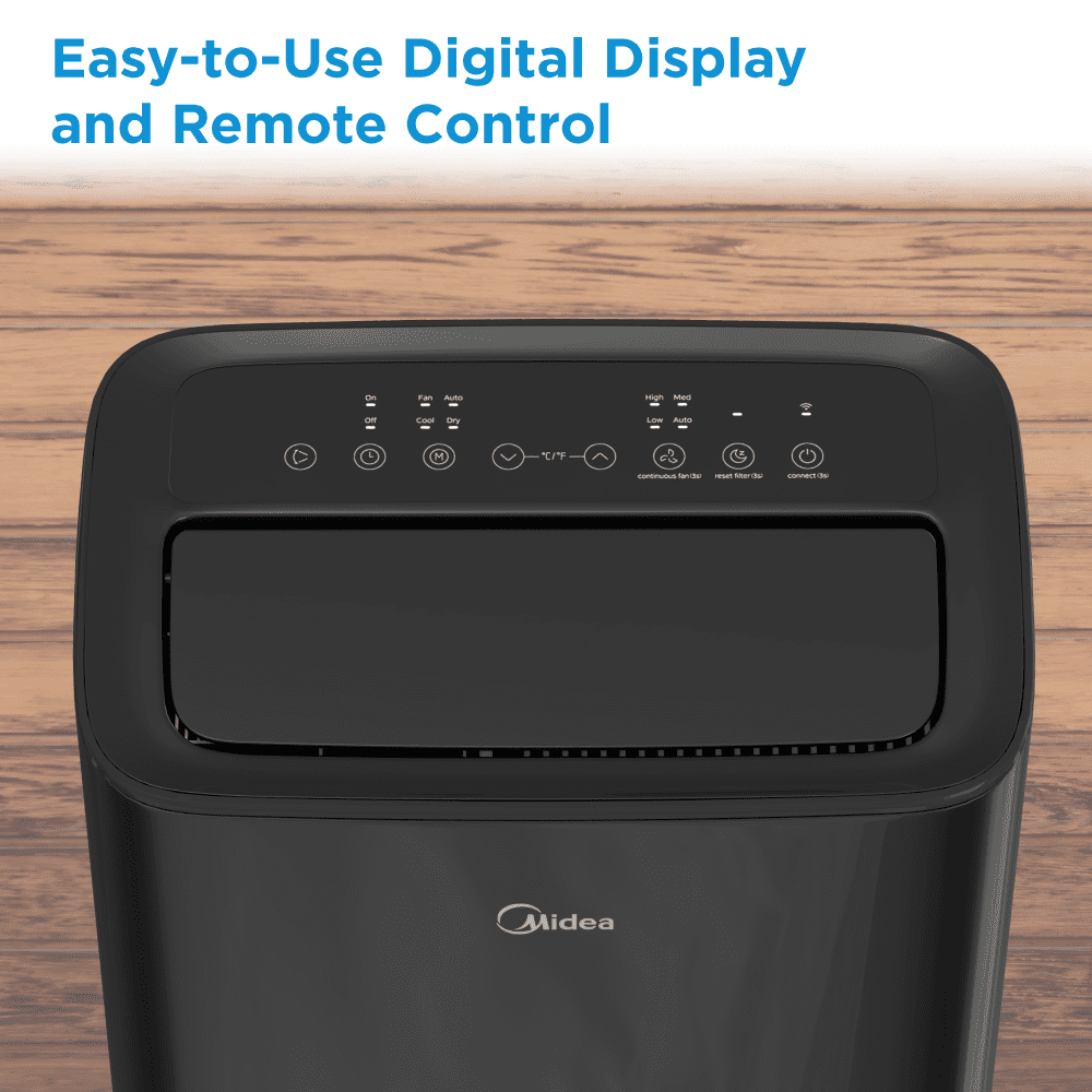 Midea 10,000 BTU (13,500 ASHRAE) 115V Smart Portable Air Conditioner with Remote, App and Voice Control, Covers up to 450 Sq. ft., MAP10S1XWBL, Black