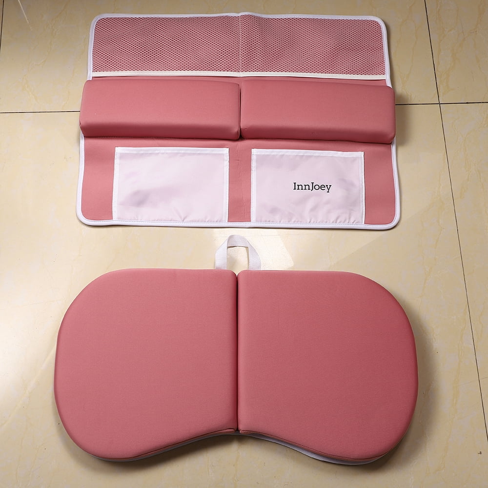 InnJoey Odor-Free Baby Bath Kneeler and Elbow Rest Pad Set, 1.6'' Thick Quickly Dry, Bathtub Kneeler Pad with Baby Toys & Bath Accessories Storage, Bath Kneeling Pad and Elbow Pad for Baby Tub （Pink）