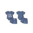 thumbnail image 2 of BemeyourBBs Newborn Boy Boy Girl Summer Clothes Infant Hospital Going Home Outfit New To The Crew Letters Embroidery Crew Neck Short Sleeve Romper and Elastic Waist Pockets Shorts Set, 2 of 9