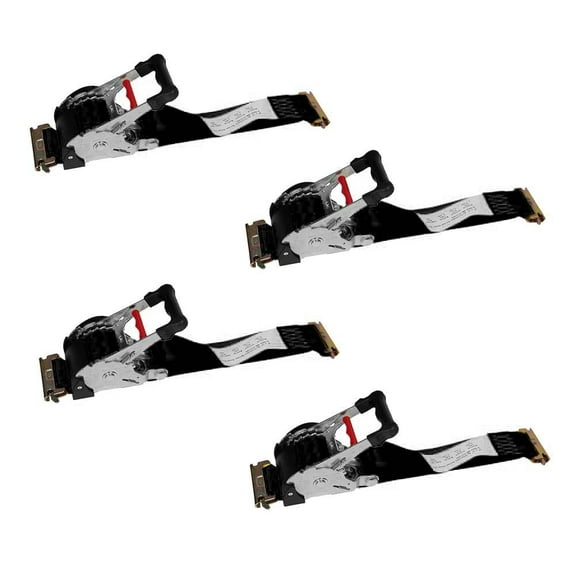 4 Pack 2'' x 12' Auto Retractable Ratchet Straps for E-Track - Black Retractable Tie Down Straps with 1100 lbs WLL - Self Ratcheting Strap for Boat, Jet Ski, ATVs, Bikes