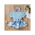 thumbnail image 4 of Infant Baby Girl Short Sleeve Bodysuit Dress Ruffles Crew Neck + Headband Floral Dresses Rompers 2Pcs Sets 0-24 Months, 4 of 10