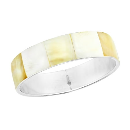 Stunning Iridescence Yellow & White Mother of Pearl Shell Bangle Bracelet