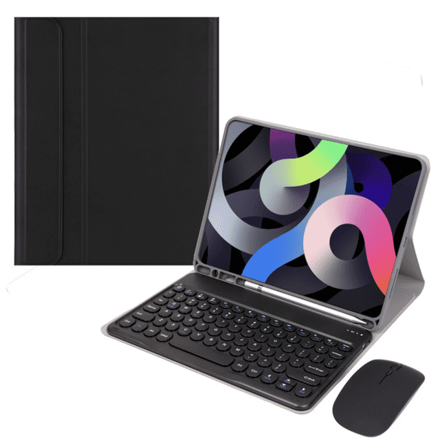 Funda negra para iPad de 10,2 pulgadas de séptima, octava y novena generación, teclado y ratón