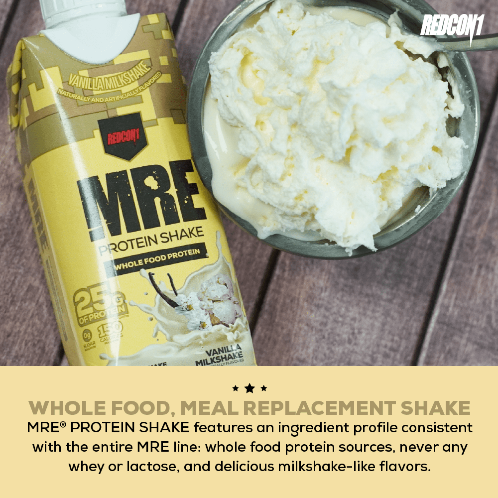 Redcon1 MRE Whole Food Protein Shake, Vanilla Milkshake, 25g Protein, 4 Ct