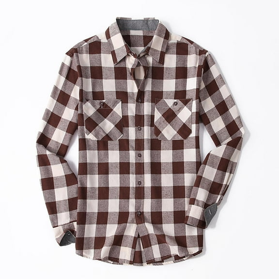 Hvyesh Plaid Flannel Shirts for Men Todays Daily Deals, Men's Causal Button Down Shirts Long Sleeve Work Shirts,Shirt Jacket for Men Plaid Flannel Coat Outwear Tops 2025 Coffee