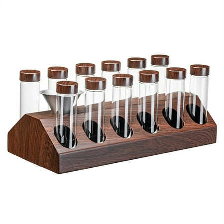 

KAJOVE Coffee Beans Storage Container Tube Walnut Display Rack Glass Bottle Single Dose Coffee Accessories Coffeware Tool Sets 12 Tubes