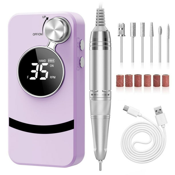 Taladro eléctrico para uñas NEXPURE profesional, inalámbrico, recargable, 35 000 RPM, juego de brocas para quitar esmalte de uñas acrílico, para salón de manicura, hogar, morado