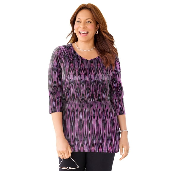 Catherines Women's Plus Size Suprema 3/4 Sleeve V-Neck Tee