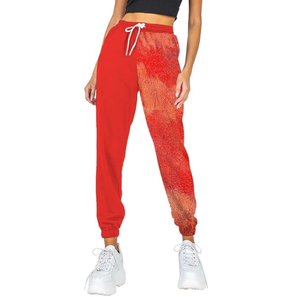 Gibobby pantalones con forro polar mujer Cómodos pantalones de entrenamiento para mujer, pantalones de chándal atléticos con bolsillos, pantalones de talle para correr (Rojo, S)