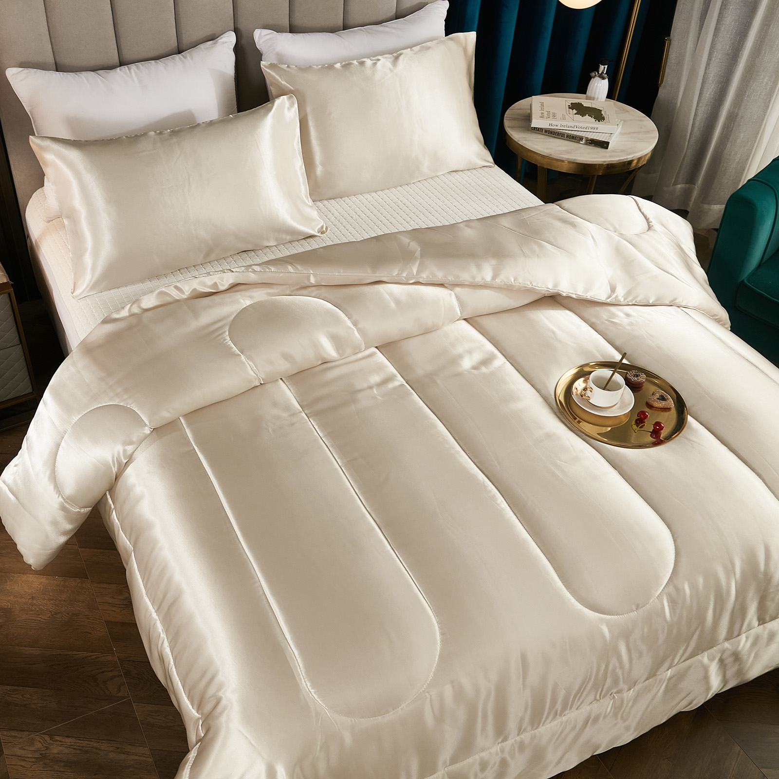 Satin Comforter Set King Silk Like Pink Bedding Set Luxury Hotel Silky Bed Home Deocr Sexy Silky Down Comforter Light Pink Bed Set
