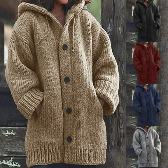 Women's Autumn and Winter Solid Color Long Sleeved Pocket Shawl Loose Cardigan Knitted Sweater, Cozy and Functional, Great for Layering and Outdoor Activities,Black,L
