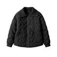 thumbnail image 2 of Jinhomg Comfy Down Jacket for Women Fall Winter Warm Long Sleeve Lapel Collar Puffer Coat Trendy Solid Double Closure Drawstring Waist Outerwear with Pockets Limited Time Deal Black L, 2 of 6
