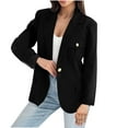 thumbnail image 2 of Ofreoo Women's Solid Color Double Breasted Pocket Long Sleeved Hoodless Turndown Collar Casual Jacket Winter Jackets for Women Great Gifts for Less, 2 of 9
