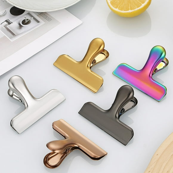 TAKTUK Clearance!Chip Clips & Stainless Steel Heavy Duty Food Bag Clips 8 Packs Large And With 3 Inch Wide Perfect For Air Tight Seal Grips On Coffee Food & Bread Bags Kitchen Gold