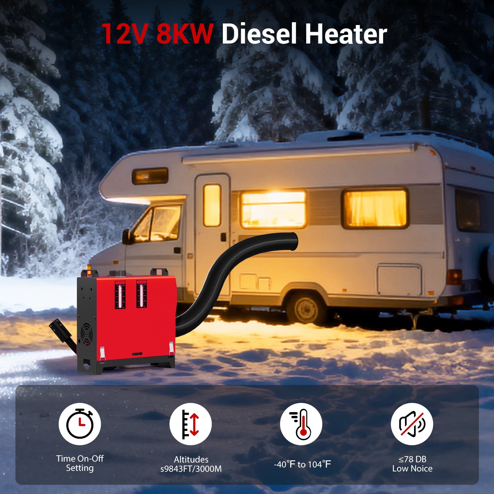 Joreek Diesel Air Heater All-in-One 12V 8KW Diesel Heater ith 5L/1.3Gal Tank, Remote Control LCD Portable Diesel Heater for Car Vehicle Trunk Garage RV