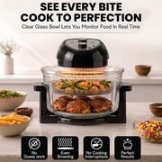 Granitestone 16Qt Large Glass Air Fryer Non Toxic – Family Sized Airfryer Cooker with 3 Cooking Levels, Stainless Steel Racks, Chicken, No Preheat, Self Cleaning, Dishwasher Safe, Black