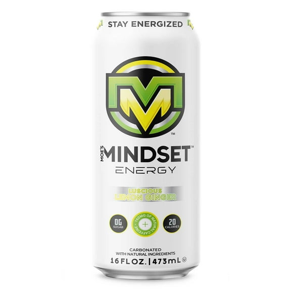 Moe's Mindset Energy Drink, Luscious Lemon Ginger - 12-Pack, 16oz - Energy & Focua & No Artificial Colors - 160mg Natural Caffeine, L-carnitine & Taurine - Gluten-Free & Vegan, Kosher