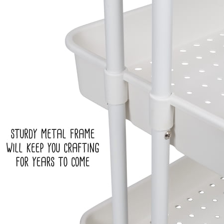 HONEY-CAN-DO 3-TIER ROLLING CRAFT CART WITH HANDLE, WHITE