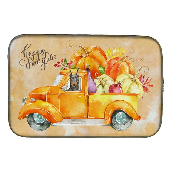 Fall Harvest Doberman Pinscher Dish Drying Mat