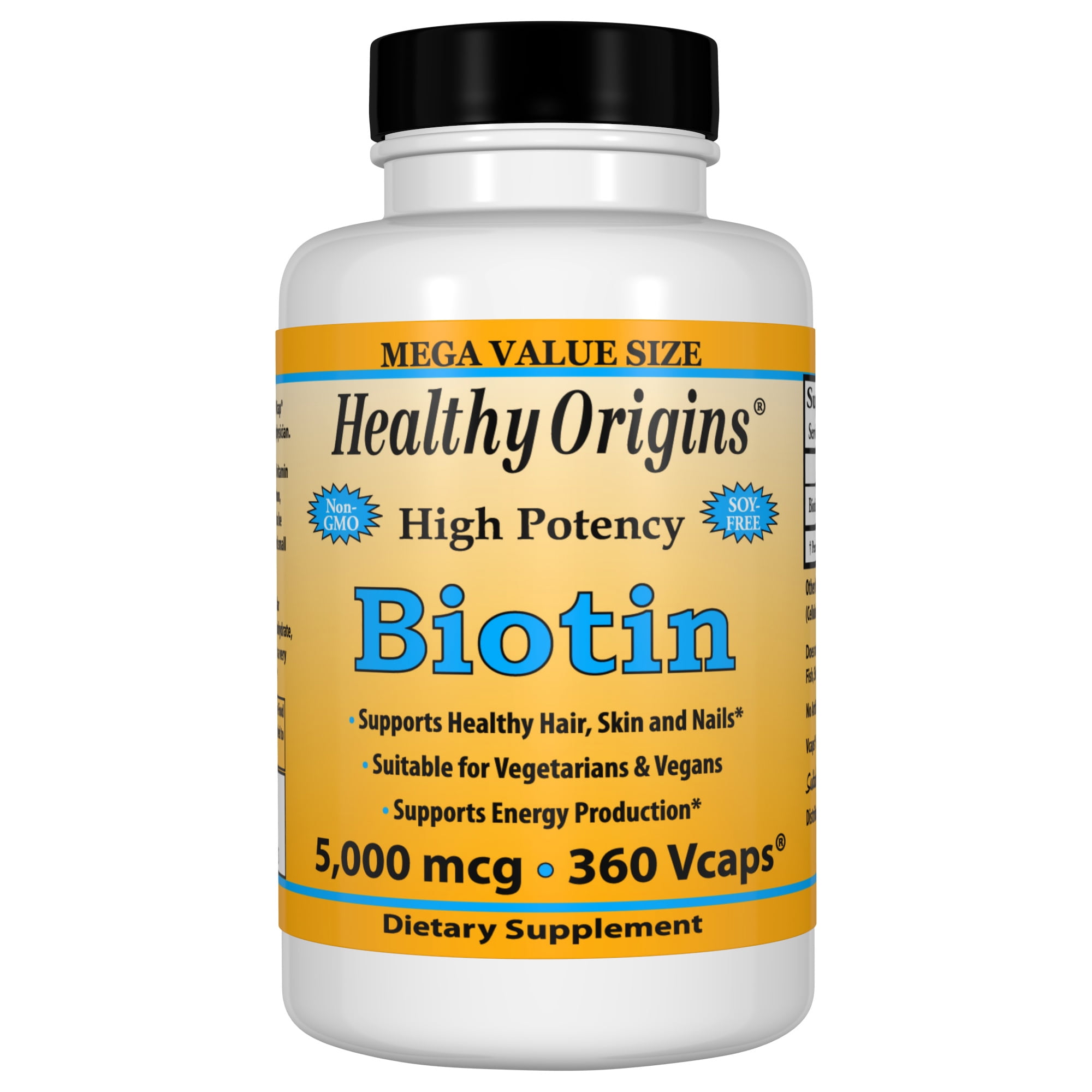 Healthy Origins Biotin 5,000 mcg (USP Grade DBiotin), 360 Vcaps