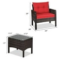 thumbnail image 2 of Gymax 3PCS Patio Outdoor Rattan Furniture Set w/ Coffee Table Red Cushion, 2 of 10