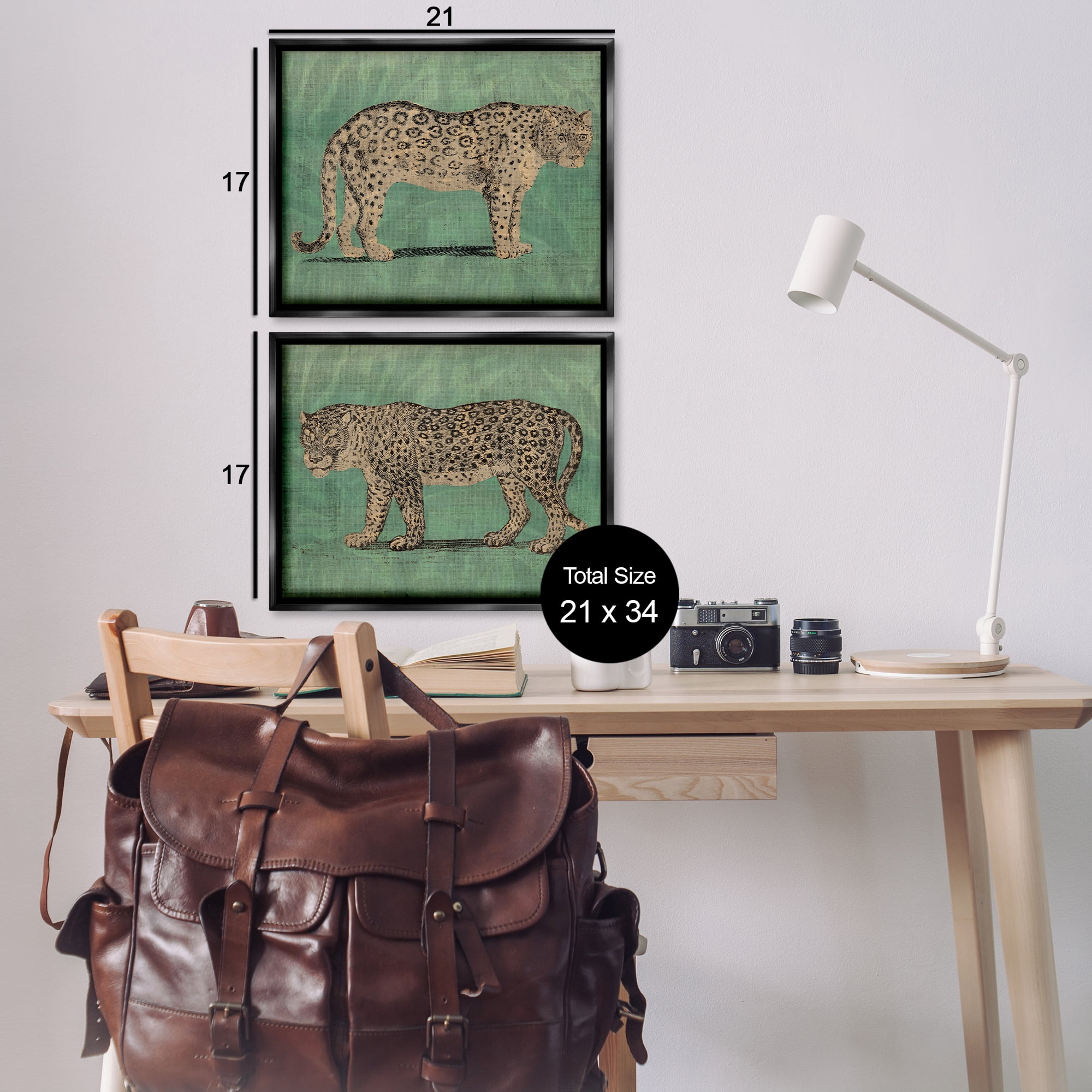 Stupell Industries Stunned Jaguar Hunting Animals Painting Black Floater Framed Canvas Art Print Wall Art, 21 x 17, Set of 2