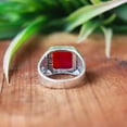 thumbnail image 4 of Pink Ruby Ring, 925 Sterling Silver Ring, Men's Signet Ring, Minimalist Ring, Boho Jewelry, Statement Ring, Rectangular Gemstone Silver Ring, 4 of 6