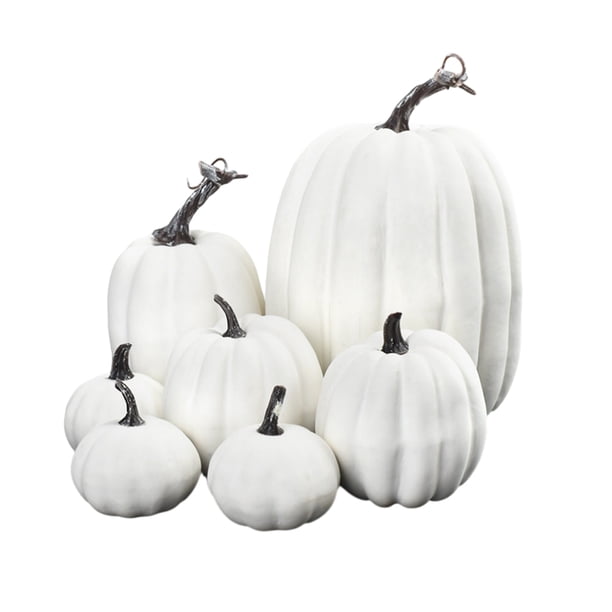 Wosthever Paquete de 8 calabazas falsas para decoración, versatilidad realista para temas de Acción de Gracias y Halloween Decoración del hogar blanco