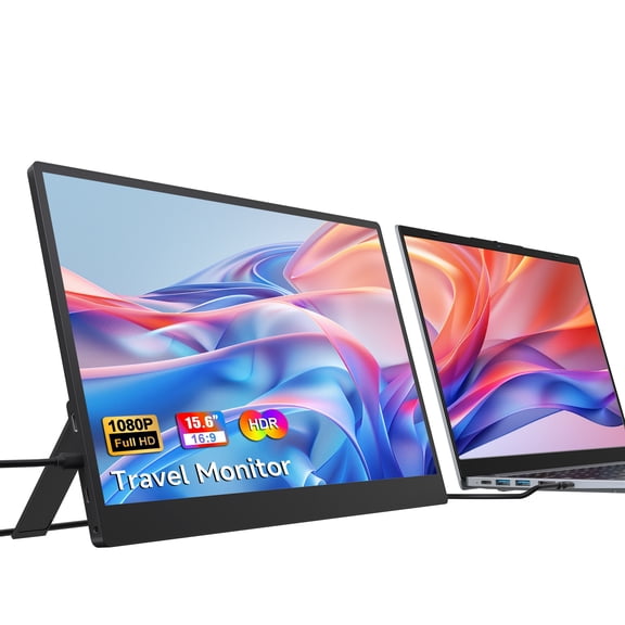 TRHRO Portable Monitor 15.6 Inch FHD IPS Display, USB-C Laptop Screen Extender, Dual Screen Travel Monitor with HDMI, Dual Monitor for Work, Travel, Home Office