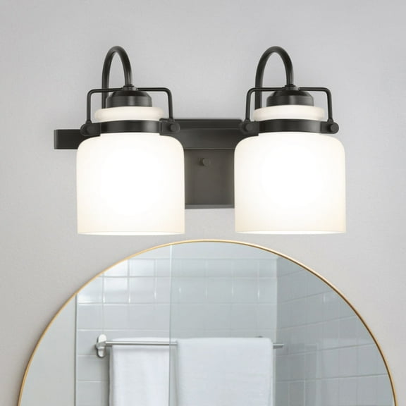 Luxury Transitional Bath Light, Small Size: 9.125''H x 7.125''W, with Modern Farmhouse Style Elements, Matte Black Finish, UHP4545 from the Bowman Collection by Urban Ambiance