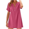 thumbnail image 2 of Summer Dresses for Women Plus Size, Fashion Women Casual Summer Short Sleeve V-Neck Button Dress(Hot Pink,XL), 2 of 5
