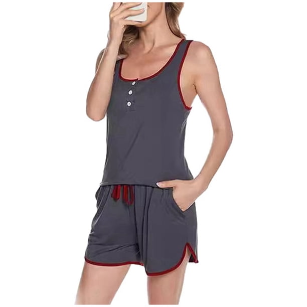 MKLEKYY conjunto de Pantalones Cortos y Top Sin Mangas para Mujer, conjunto de Pijama y Pantalones Cortos para Dormir, Informal, de Verano