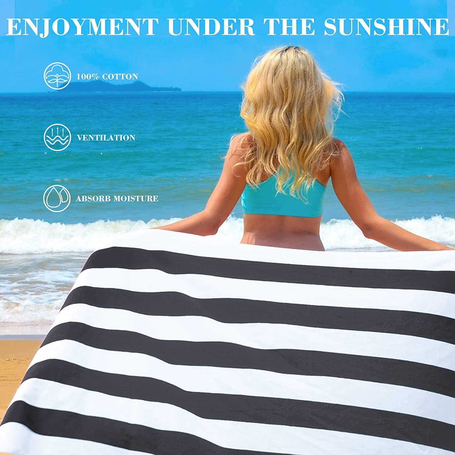 Loftex Resort/Hotel Beach Towel White Green Stripes 35x70 100% cotton