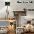 thumbnail image 3 of Wood Tripod Floor Lamp, Mid Century Wood Standing Lamp with 3 Color Temperature Dimmable Standing for Living Room, Bedroom, Office 3D Modern Textured Living Room Lobby Flaxen Lamp Shade, 3 of 5