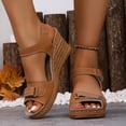 thumbnail image 6 of HomeDM Wedge Heels Sandals for Women Open Toe Slip On Ankle Strap Summer Beach Sandals, Brown Size 6.5, 6 of 9