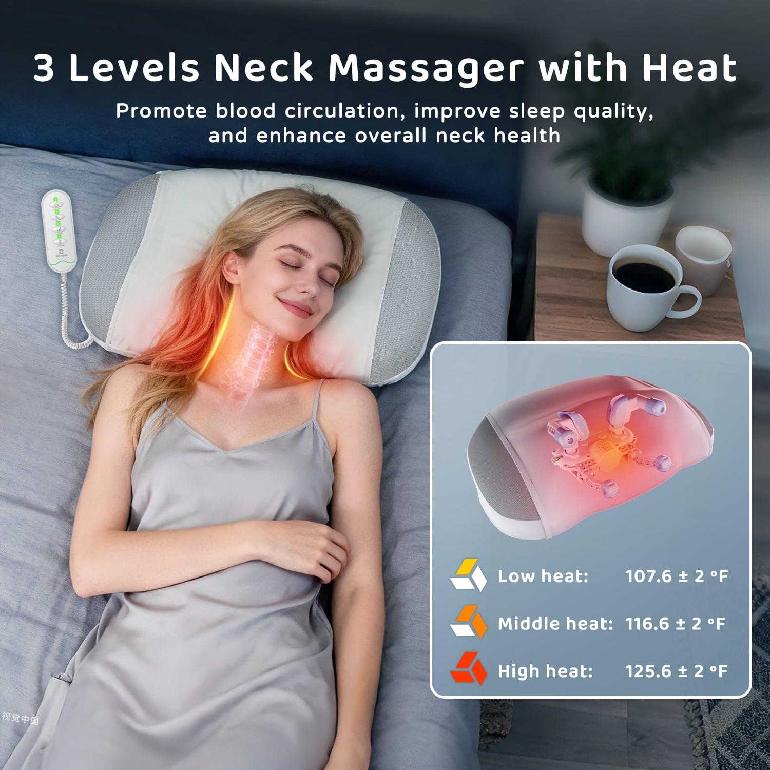 Zenopax Neck Massager for Pain Relief Deep Tissue , Cordless & Rechargeable Neck and Shoulder Massager with Heat ,3 Modes & Intensities & Heatings 4D Sleeping Kneading Pillow