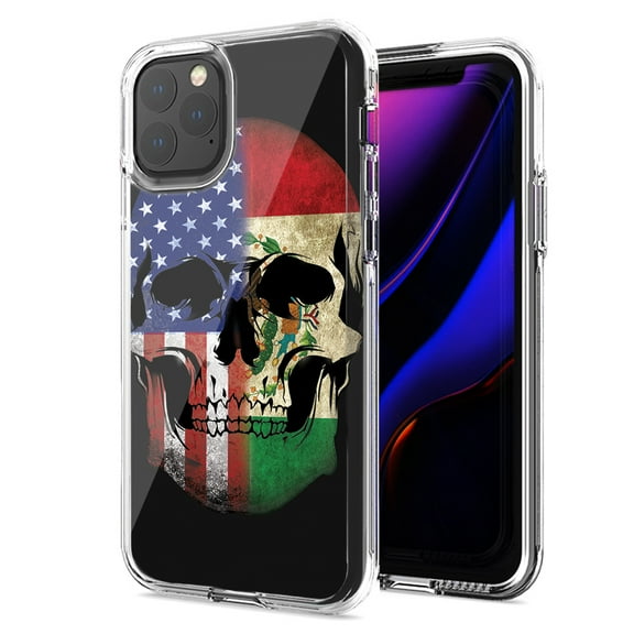 MUNDAZE For Apple iPhone 12/iPhone 12 Pro US Mexico Flag Skull Double Layer Phone Case Cover