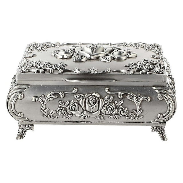 Retro Zinc Alloy Jewelry Box with Stereoscopic Carved Rose Pattern (12.5 x 9.5 x 5.5 cm)