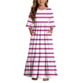 thumbnail image 2 of ITSAME Girls Striped Maxi Dress Ruffle Short Sleeve Round Neck Loose Fit Summer Comfy Casual A-Line Dress Pink Size 5T, 2 of 7