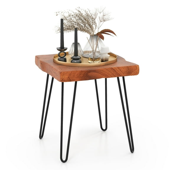Costway 1 PC Square End Table Accent Side Table Reclaimed Indonesia Teak Wood Plant Stand Patio Rustic