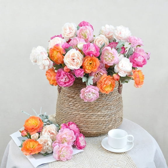 mdesiwst Artificial Peony Flower with 2 Head Blooms And 1 Bud Fake Peony Branch with Stem for DIY Wedding Bouquet Home Office Table Centerpiece