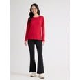 thumbnail image 4 of Time and Tru Women's Cotton Crewneck Tee with Long Sleeves, Size XS-XXXL, 4 of 4