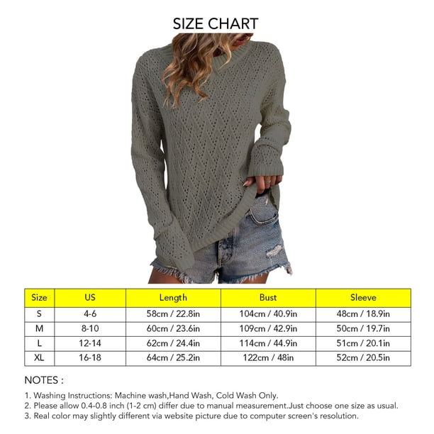 Camisa tipo jersey de punto con cuello redondo,Tops de crochet de manga larga para mujer Top con cuello redondo ahuecado de manga larga Lograr más | en línea