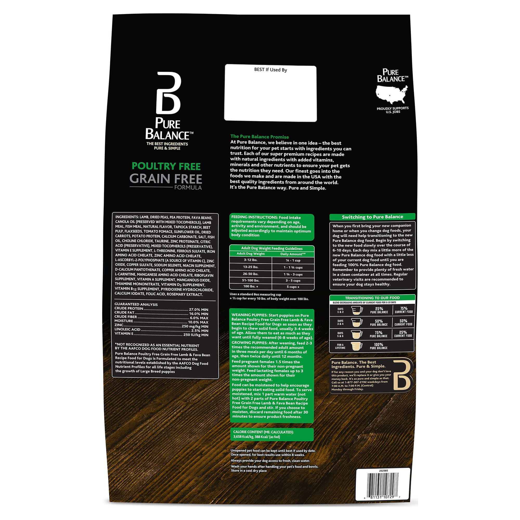 Pure Balance Grain Free Poultry Free Lamb Fava Bean Recipe Dry Dog Food 11 lb Walmart