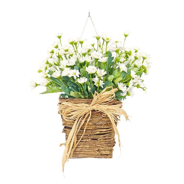 Promotion!Cesta de flores de primavera,corona de margaritas simulada,decoración de cesta para puerta