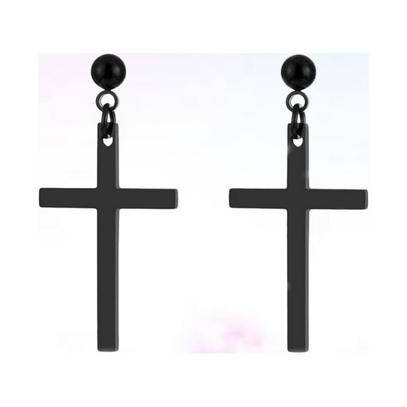 Masteelf Black Stainless Steel Unisex Cross Dangle Earrings, 1 Pair, Stylish Jewelry for Everyday Wear and Special Occasions