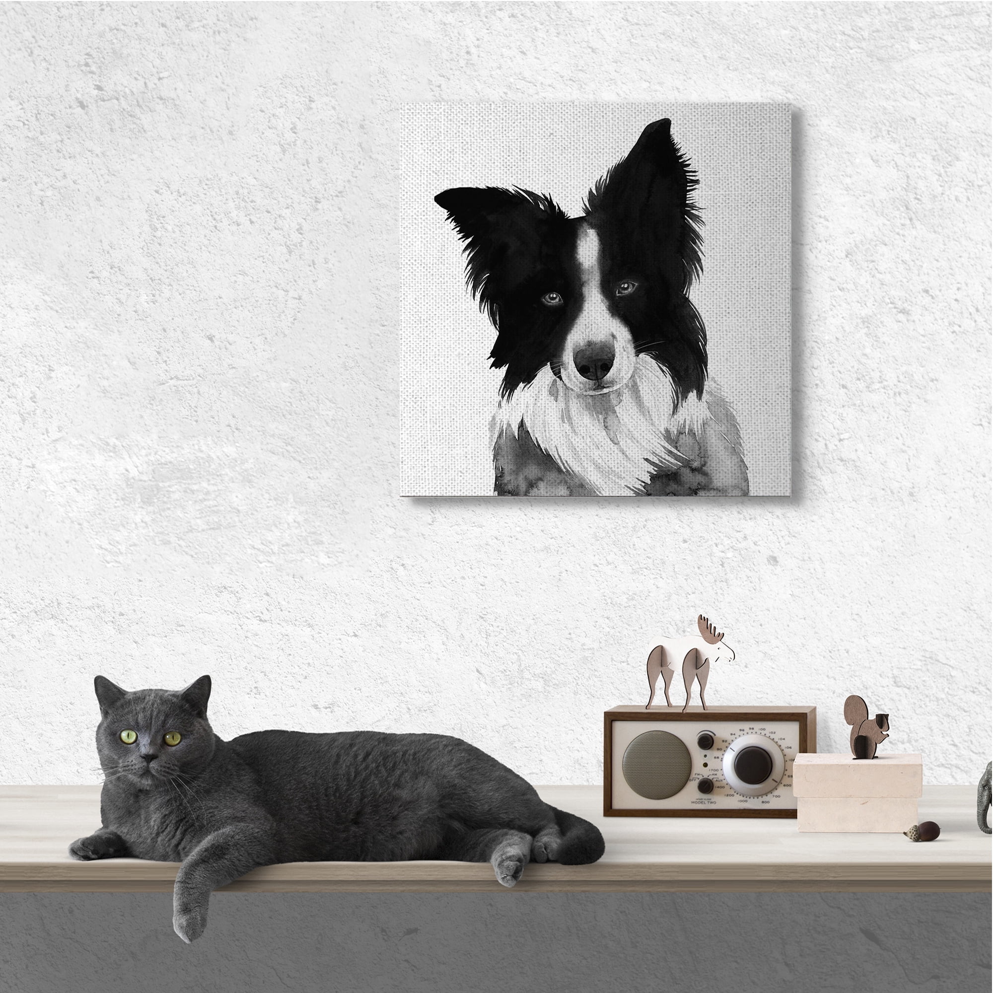 Stupell Industries Border Collie Pet Dog Portrait Black White Animals & Insects Painting Gallery Wrapped Canvas Art Print Wall Art, 36 x 36