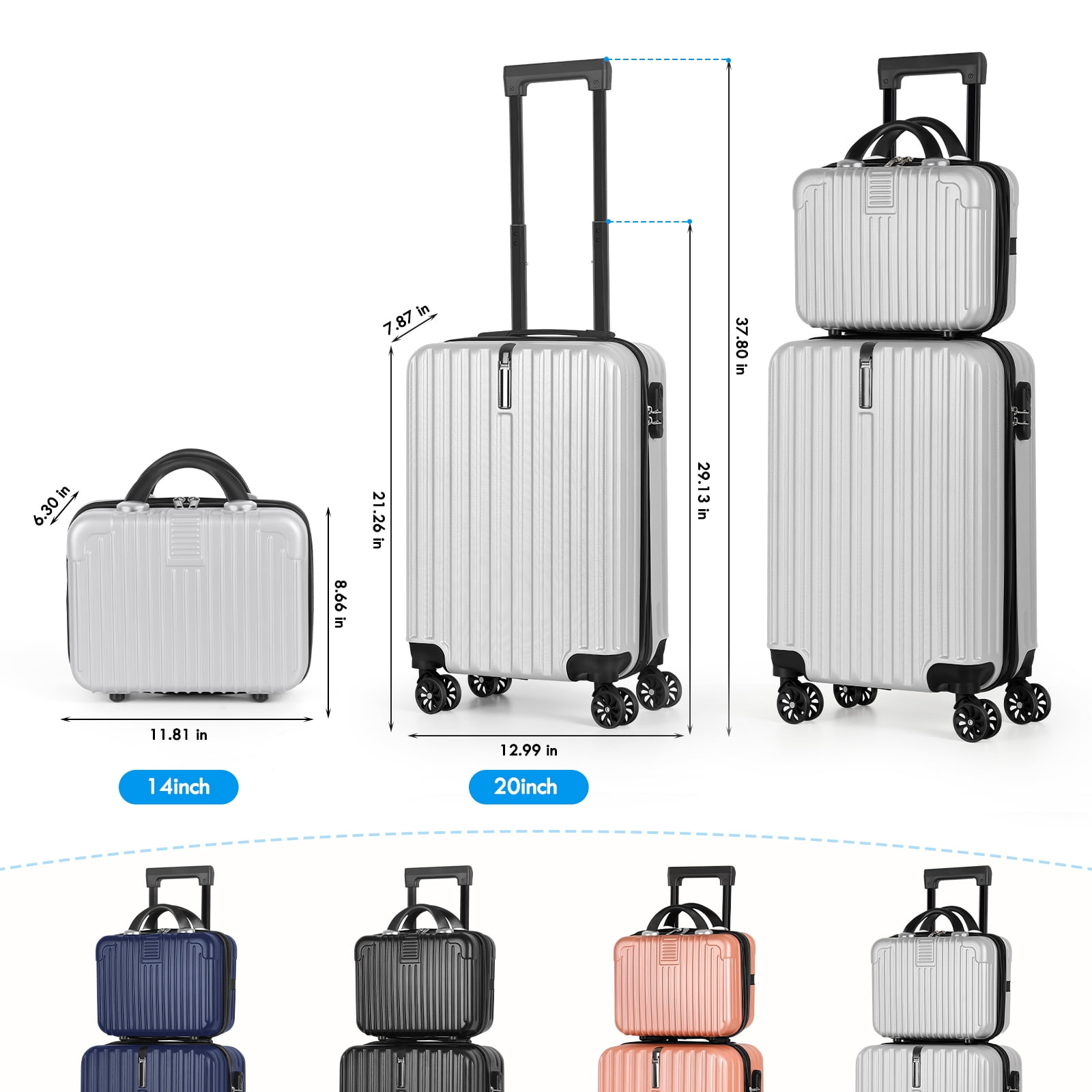 2-Piece Luggage Set  Carry On Suitcase with 14" Makeup Case