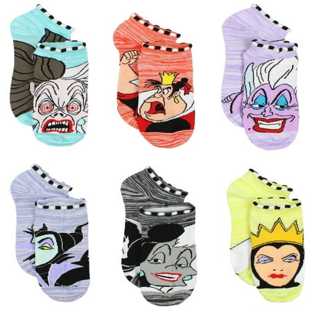 Disney Villains Girls Teen Womens 6-pack Socks