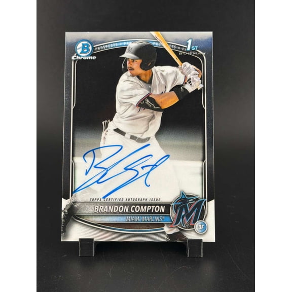 Collectible 2025 Bowman Chrome Brandon Compton CPA-BCO Black Auto Baseball Card Miami Marlins MLB Autographed Baseball Trading Card